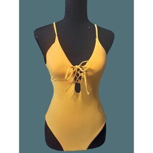 Aqua Lace Up Criss Cross Back One Piece Swimsuit XS